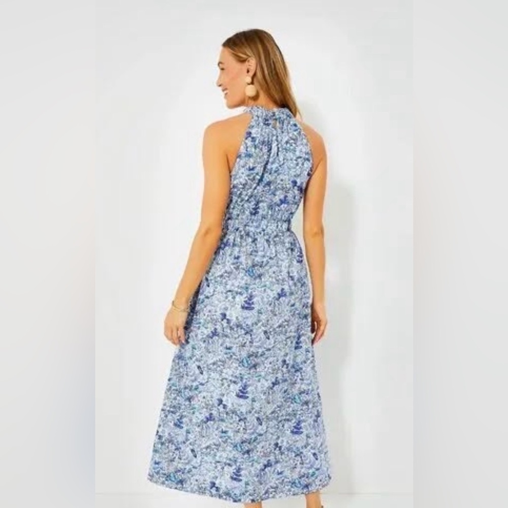 Tuckernuck | Hyacinth House Blue Floral High Neck Midi Floral Dress XL - Picture 4 of 9